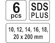 Sada hadovitých vrtáků do dřeva 10.12.14.16.18.20 délka 230mm SDS plus