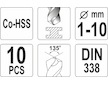 Sada vrtáků na kov 10ks HSS-COBALT 1-10mm