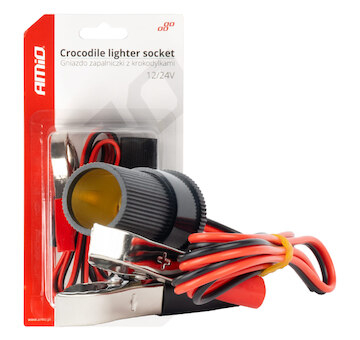 Adaptér do zásuvky zapalovače s krokosvorkami 12V 24V 100cm AMiO-03804