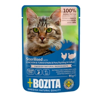 Bozita Cat Sterilised kousky v omáčce s kuřecím a krůtím, kapsička 85 g