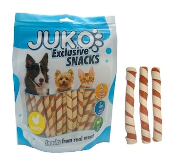 Chicken Jerky wrapped Pollock Strips JUKO Snacks 250 g