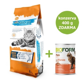 Diamant Cat Micio Hovězí a kuře 2 kg + konzerva ZDARMA 