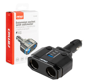 Dvojitá prodlužovací zásuvka PD30W PD20W QC3.0 12/24V max 200W AMIO-04174