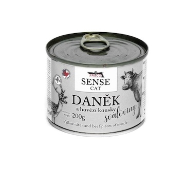 FALCO SENSE Cat daněk a hovězí kousky svaloviny, konzerva 200 g