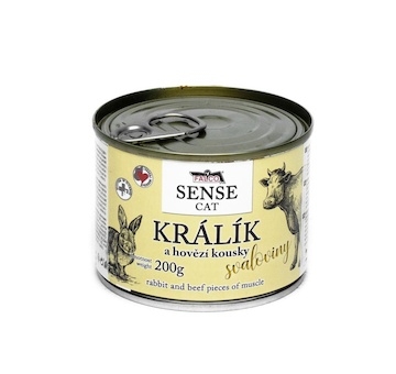 FALCO SENSE Cat králík a hovězí kousky svaloviny, konzerva 200 g
