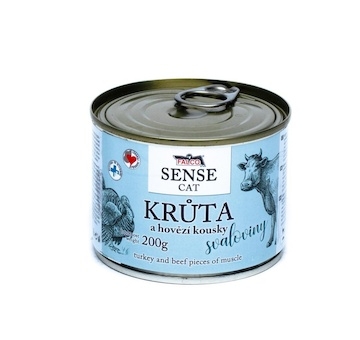 FALCO SENSE Cat krůta a hovězí kousky svaloviny, konzerva 200 g