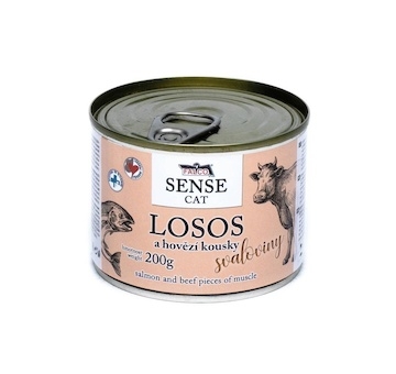 FALCO SENSE Cat losos a hovězí kousky svaloviny, konzerva 200 g