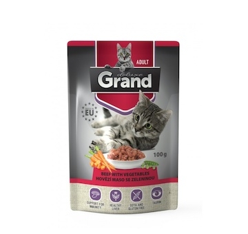 Grand deluxe Cat hovězí se zeleninou, kapsička 100 g  