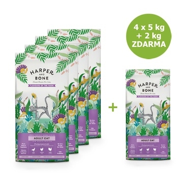 Harper and Bone Cat Adult příchutě farmy AKCE 4 x 5 kg + 2 kg ZDARMA