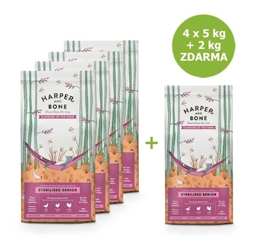 Harper and Bone Cat Senior Sterilised příchutě farmy AKCE 4 x 5 kg + 2 kg ZDARMA