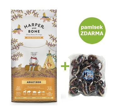 Harper and Bone Dog Adult Large & Medium divoké hory 12 kg + Pamlsek Ball with meatball 1,5 kg