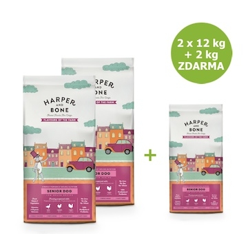Harper and Bone Dog Senior Light příchutě farmy AKCE 2 x 12 kg + 2 kg ZDARMA