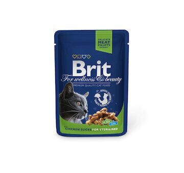 Kapsička Brit Cat Premium Pouches kuřecí plátky Sterilised 100g