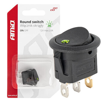 Kolébkový kulatý spínač se zeleným podsvícením AMIO-03964