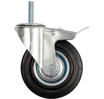 Kolečko otočné s brzdou, gumové se šroubem 60kg 100/26/130mm