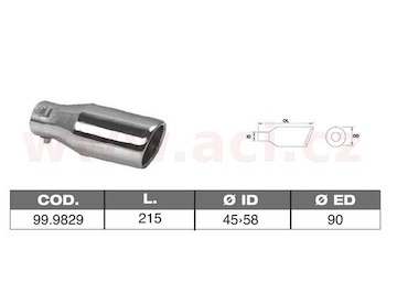 koncovka výfuku nerezová kulatá, vnější průměr 90mm, délka 215mm, vnitřní průměr 45-58mm ASSO