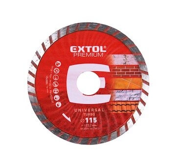 Kotouč diamantový řezný turbo, 115x22,2mm, EXTOL PREMIUM