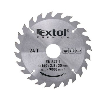 Kotouč pilový s SK plátky, 160x2,0x30mm, 24T, šířka SK plátků 2,8mm, EXTOL PREMIUM