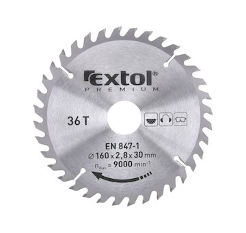 Kotouč pilový s SK plátky, 160x2,0x30mm, 36T, šířka SK plátků 2,8mm, EXTOL PREMIUM