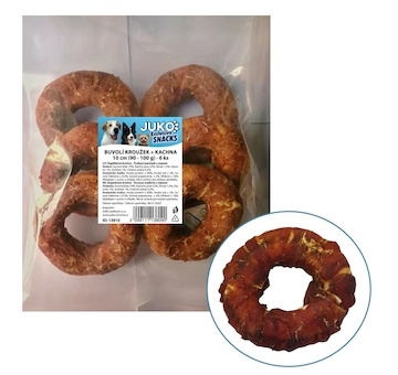 Kroužek buvolí obalený kachním masem JUKO Snacks 10 cm (6 ks)
