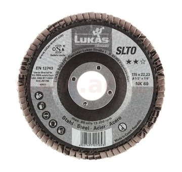 Lamelový kotouč šikmý 125 mm (pro Inox/ocel, ocel, litina) hrubost P80, LUKAS (Německo)