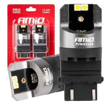 LED CANBUS PRO series 3157 P27/7W 4x3030 SMD White 12/24V CANBUS AMIO-03588
