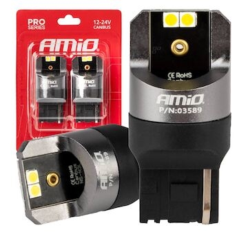 LED CANBUS PRO series 7440 W21W 4x3030 SMD White 12/24V CANBUS AMIO-03589