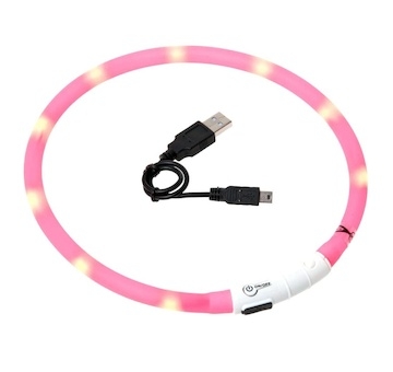 LED obojek dobíjecí Karlie, růžová 35 cm
