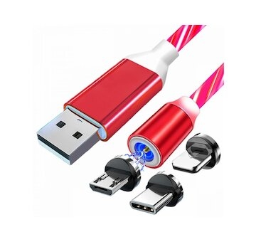 Magnetický nabíjecí USB kabel s LED podsvícením, 3v1, 1m, červený KAXL