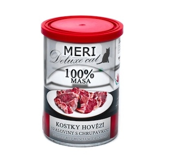 MERI Deluxe Cat kostky hovězí svaloviny s chrupavkou, konzerva 400 g