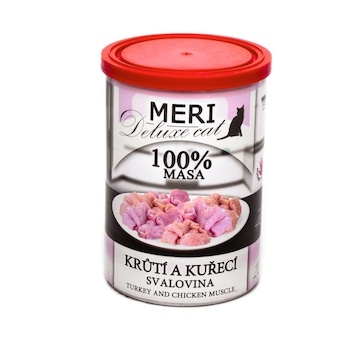 MERI Deluxe Cat krůtí a kuřecí svalovina, konzerva 400 g
