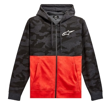 mikina CAMO BLOCK HOODIE, ALPINESTARS (šedá camo/červená fluo, vel. M)
