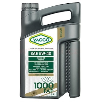 Motorový olej YACCO VX 1000 FAP 5W40 5L