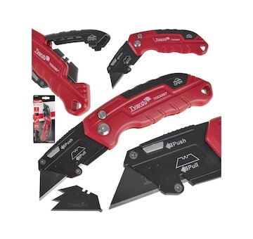 Nůž zavírací FASTFOLD, s vyměnitelnou lichoběžníkovou čepelí 60x19x0,6mm TVARDY
