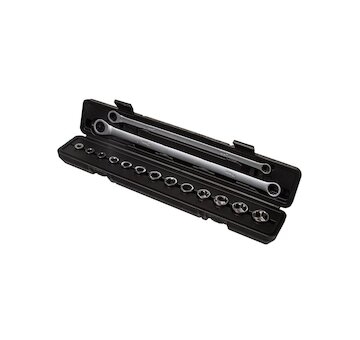 Oboustranné ráčnové očkové klíče a průchozí hlavice, sada 15 dílů – MAR-POL