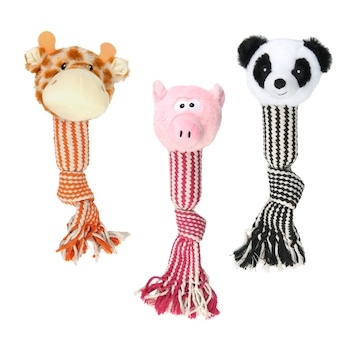 Prase, žirafa, panda lano pískací 45 cm
