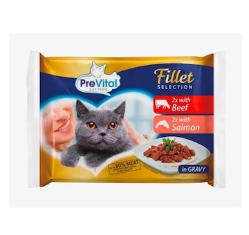 PreVital Fillet kočka hovězí a losos, kapsa 85 g (4 pack) 