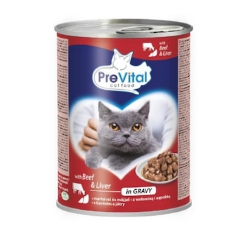 PreVital kočka s hovězím a játry v omáčce, kousky 415 g