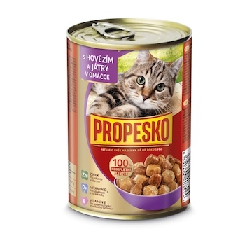 PROPESKO Cat hovězí a játra v omáčce, kousky 415 g