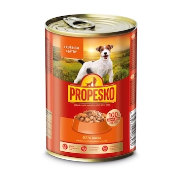 PROPESKO Dog kuřecí a játra v omáčce, kousky 415 g