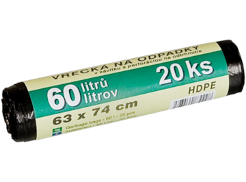 Pytle na odpad HDPE 60l, 20ks/role, 63x74cm, černé