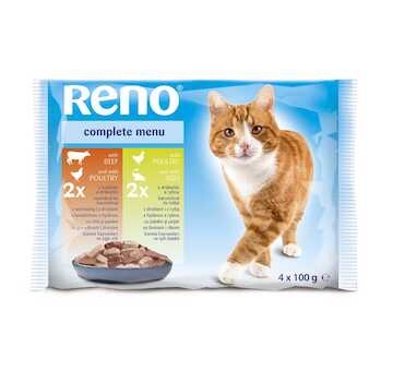 RENO Cat hovězí / drůbeží, drůbeží / ryba, kapsa 100 g (4 pack) 