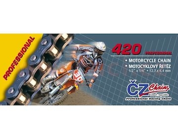 řetěz 420MX, ČZ (barva zlatá, 132 článků vč. rozpojovací spojky CLIP)