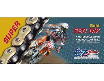 řetěz 520MX, ČZ (barva zlatá, 130 článků vč. rozpojovací spojky CLIP)