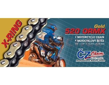 řetěz 520ORMX, ČZ (barva zlatá, 106 článků vč. rozpojovací spojky CLIP)