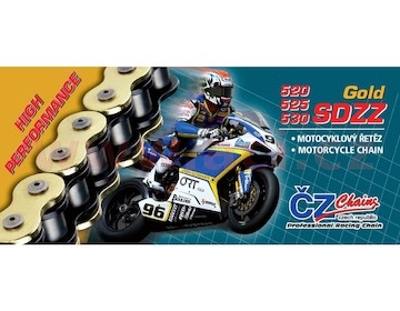 řetěz 525SDZZ, ČZ (barva zlatá, 124 článků vč. nýtovací spojky RIVET)