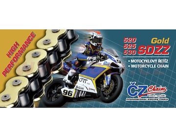 řetěz 525SDZZ, ČZ - ČR (barva zlatá, 116 článků vč. nýtovací spojky RIVET)