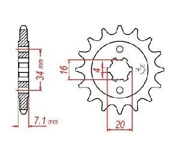 řetězové kolečko pro sekundární řetězy typu 520, JT - Anglie (14 zubů)