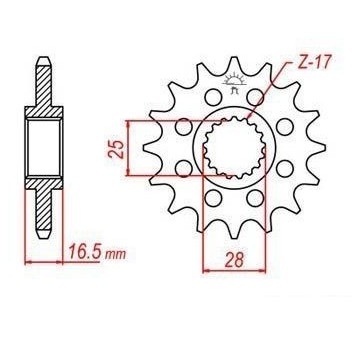 řetězové kolečko pro sekundární řetězy typu 525, JT - Anglie (16 zubů)