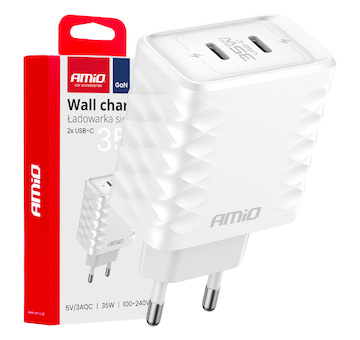 Síťová nabíječka Quick Charger 35W 2xUSB-C AMiO-04288